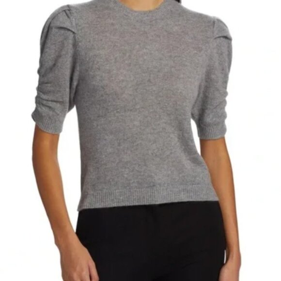 NEW Frame Ruched Sleeve Recycled Cashmere & Wool Sweater Gray SZ S - Picture 1 of 3